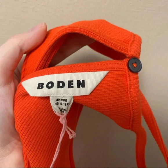 Boden Ribbed Halterneck Midi Dress in Orange Size 16 Size 18 NWT New - Picture 10 of 14